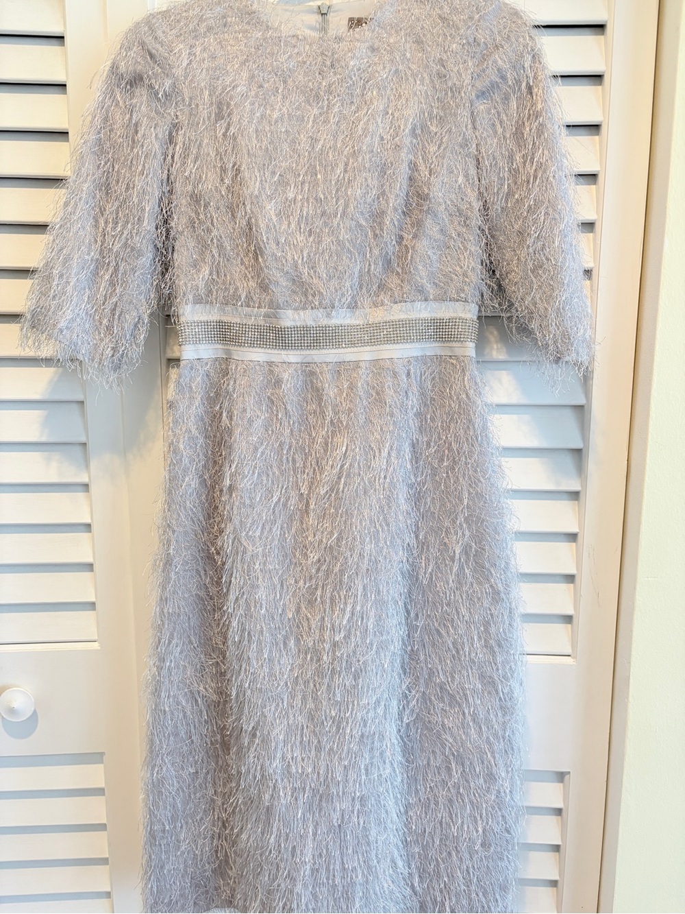 Lev Milano New York dress mother of the bride groom wedding guest, gray fringe S - Picture 5 of 12